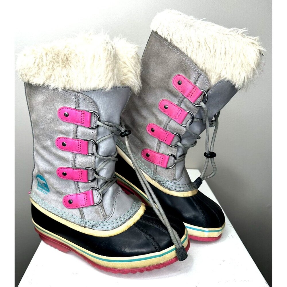 Sorel Womens Boots Winter Snow Insulated Waterproof Lace Up Pink Gray Size 4